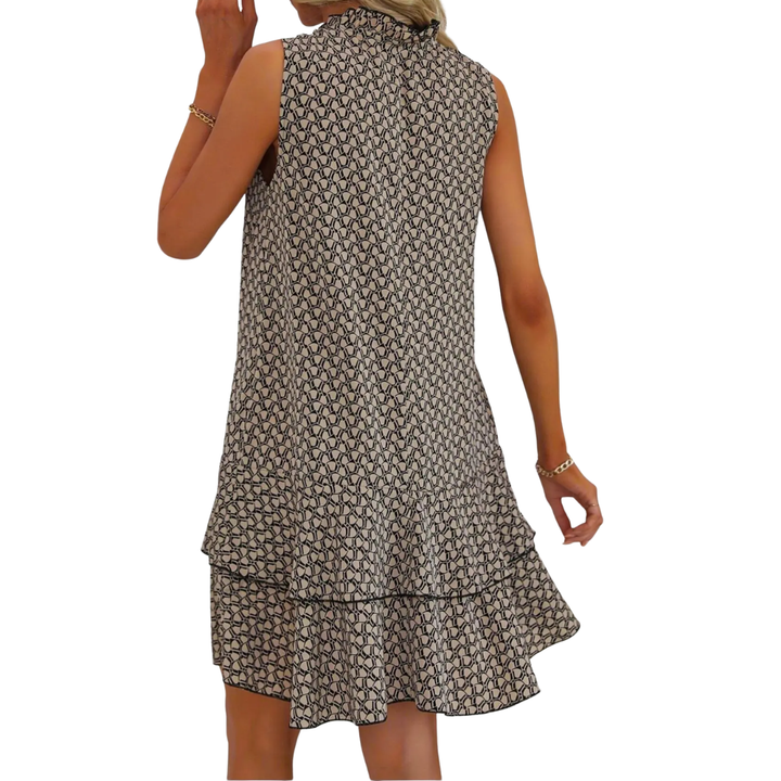 Alina | Geometric Print Ruffle Neck Mini Dress