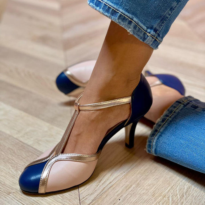 Alessia™ | Vibrant and Cozy T-Strap High Heels with Round Toe Design