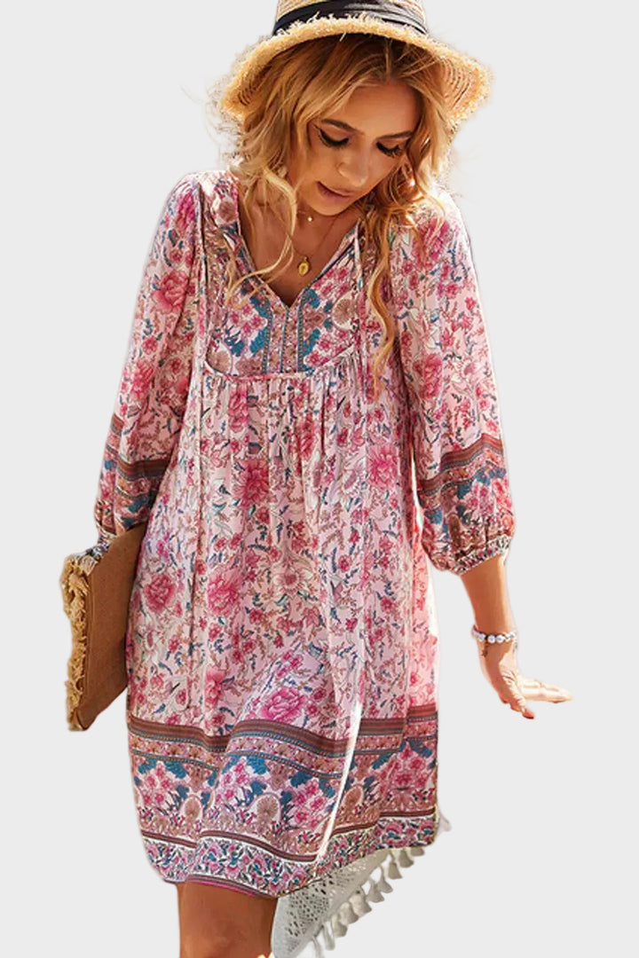 Nola | Boho Floral Mini Dress