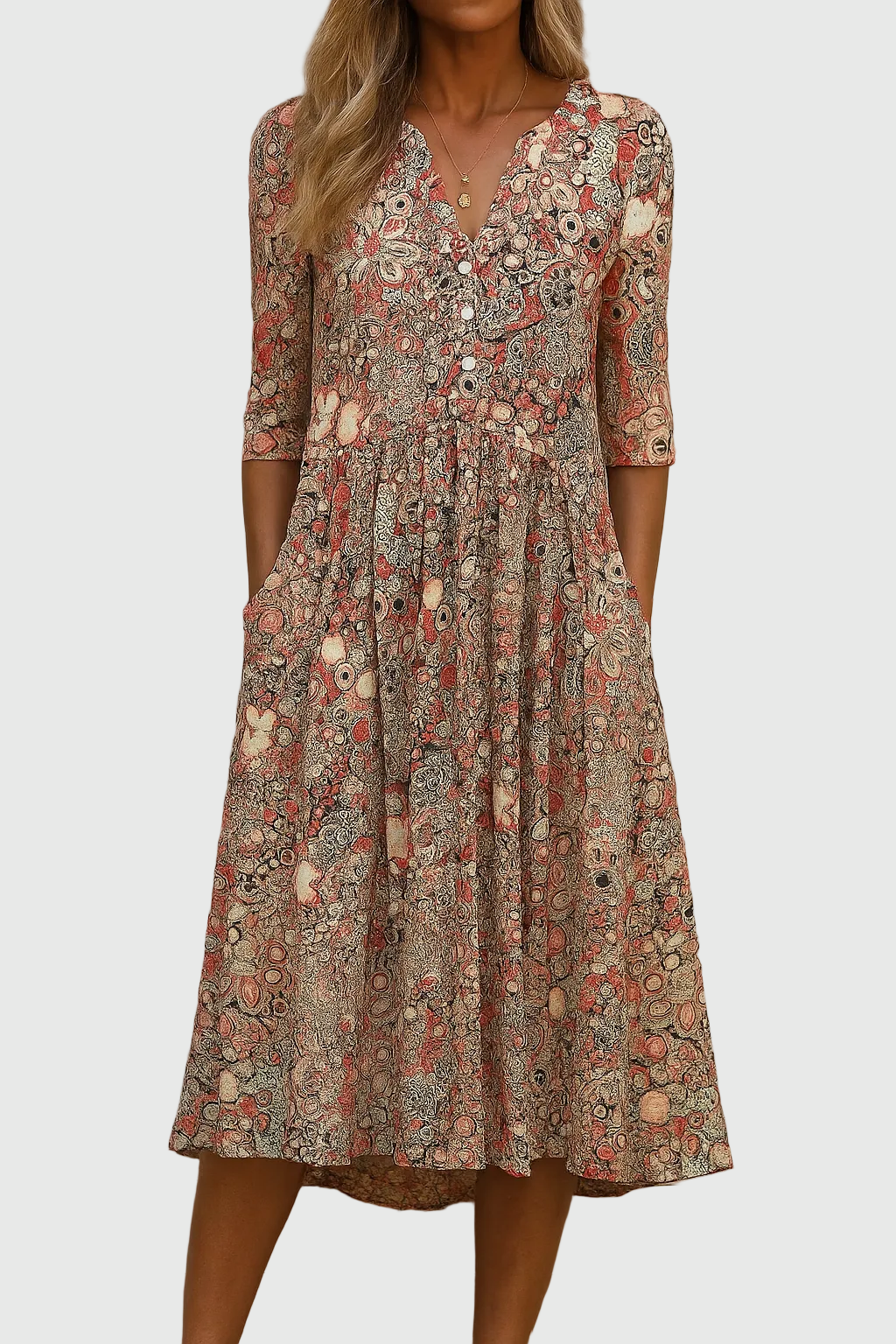Elara | Graceful V-Neck Elegance Midi Dress