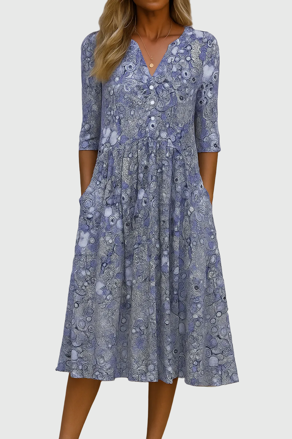 Elara | Graceful V-Neck Elegance Midi Dress
