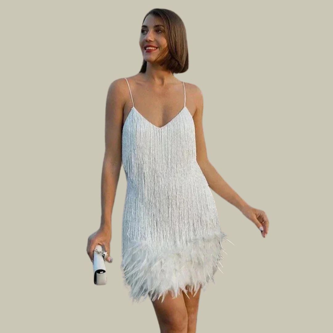 Hazel | Feather-Trim Mini Dress