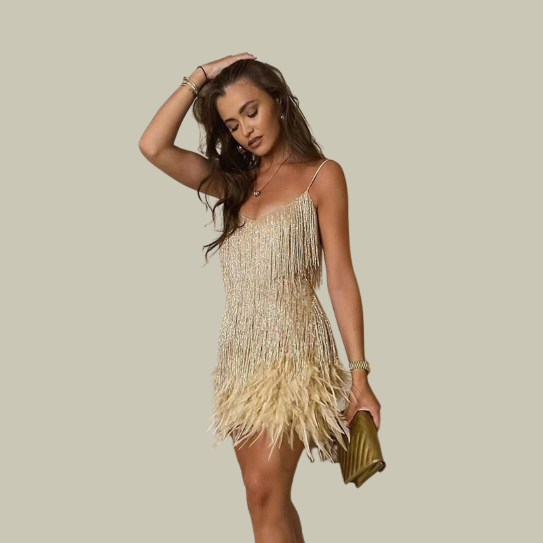 Hazel | Feather-Trim Mini Dress
