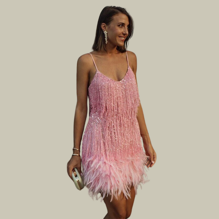 Hazel | Feather-Trim Mini Dress