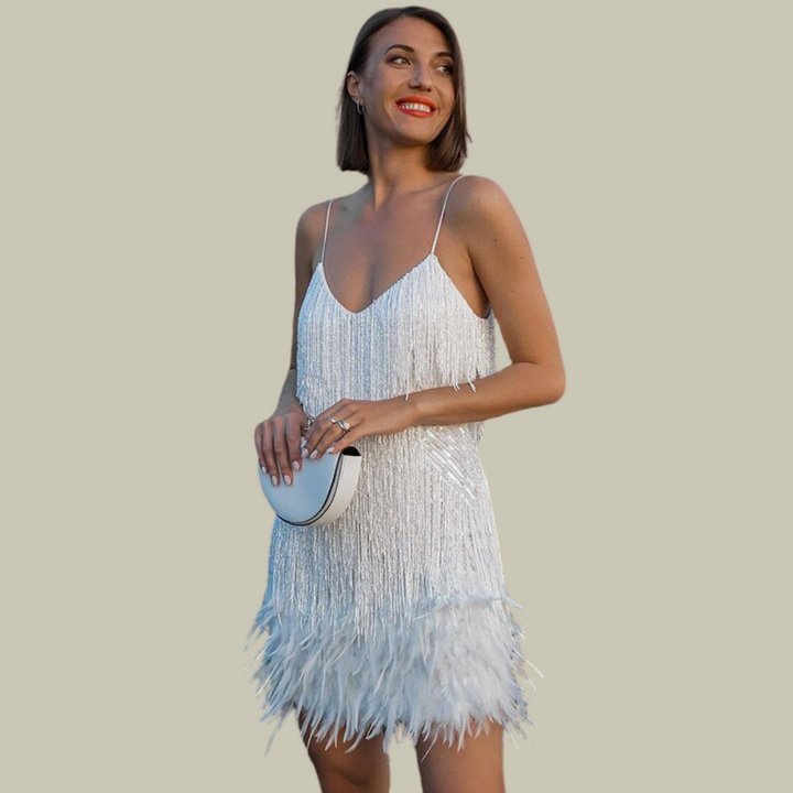 Hazel | Feather-Trim Mini Dress