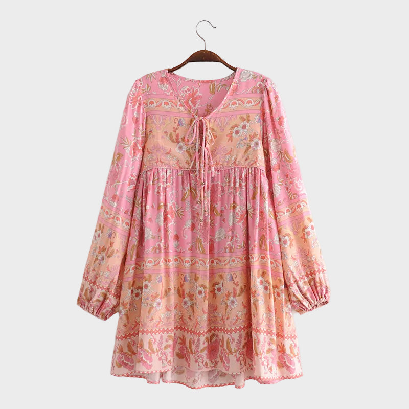 Nola | Boho Floral Mini Dress